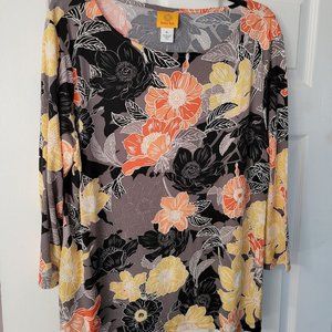 🌺 Ruby Rd. Floral Print Tunic - Black, Yellow, Orange